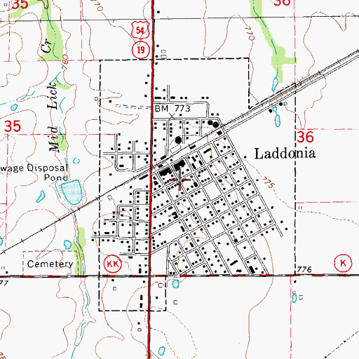 Topographic Map of Laddonia Post Office, MO