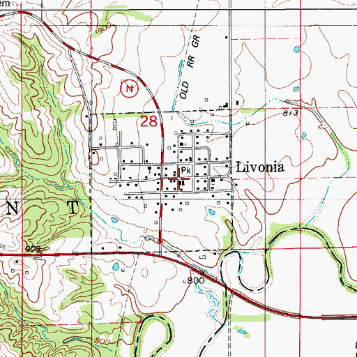 Topographic Map of Livonia Post Office, MO