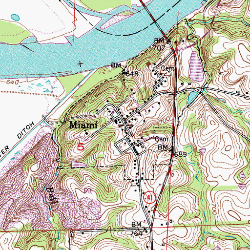 Topographic Map of Miami Post Office, MO