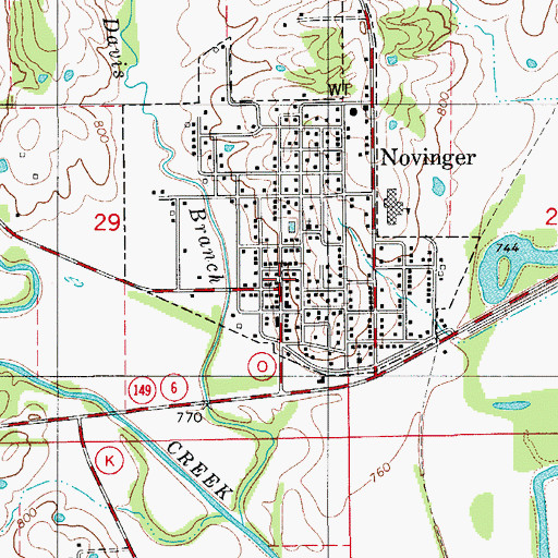 Topographic Map of Novinger Post Office, MO