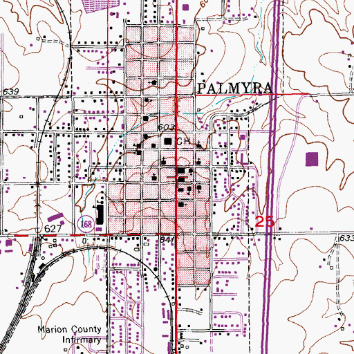 Topographic Map of Palmyra Post Office, MO