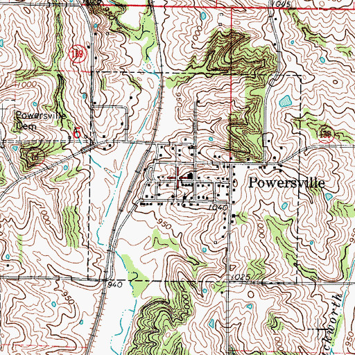 Topographic Map of Powersville Post Office, MO