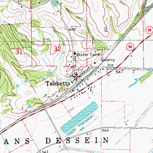 Topographic Map of Tebbetts Post Office, MO