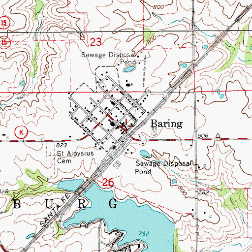 Topographic Map of Baring Post Office, MO