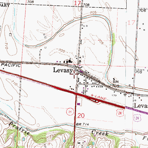 Topographic Map of Levasy Post Office, MO