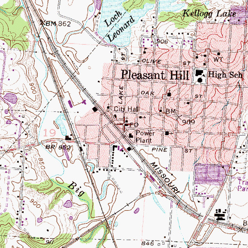 Topographic Map of Pleasant Hill Post Office, MO