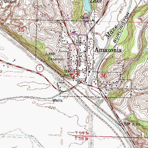 Topographic Map of Amazonia Post Office, MO