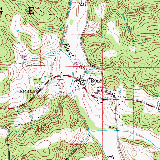 Topographic Map of Boss Post Office, MO