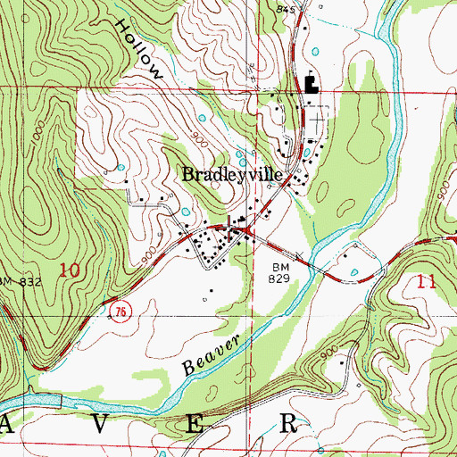 Topographic Map of Bradleyville Post Office, MO