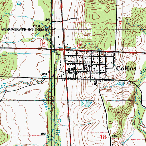 Topographic Map of Collins Post Office, MO