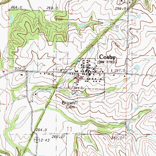 Topographic Map of Cosby Post Office, MO