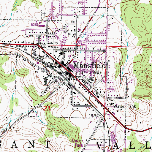 Topographic Map of Mansfield Post Office, MO