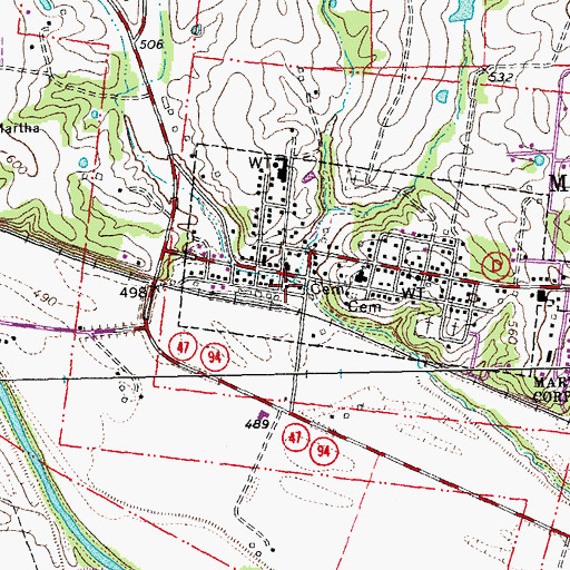 Topographic Map of Marthasville Post Office, MO