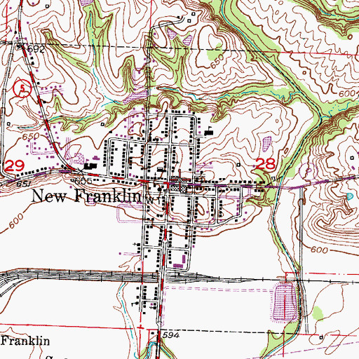 Topographic Map of New Franklin Post Office, MO