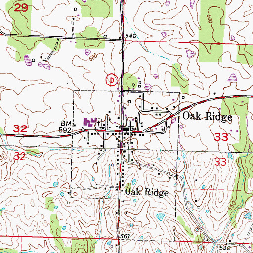 Topographic Map of Oak Ridge Post Office, MO
