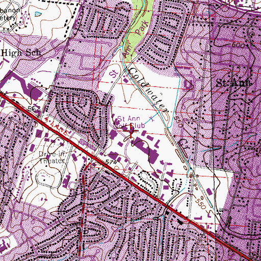 Topographic Map of Saint Ann Post Office, MO