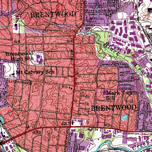 Topographic Map of Brentwood Post Office, MO