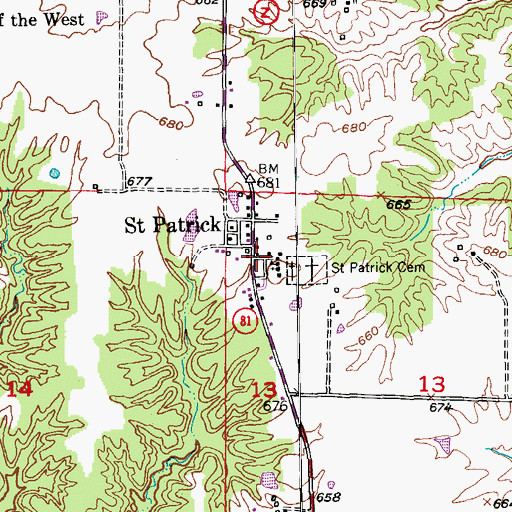 Topographic Map of Saint Patrick Post Office, MO