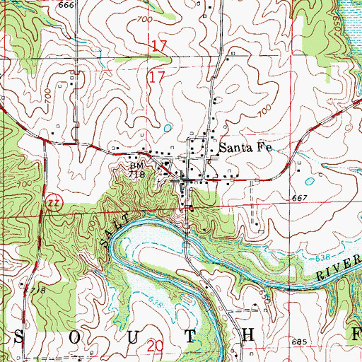 Topographic Map of Santa Fe Post Office, MO