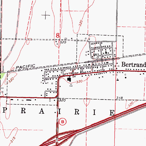 Topographic Map of Bertrand Post Office, MO