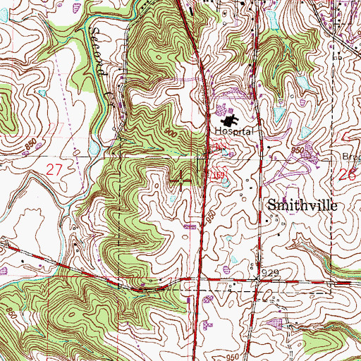 Topographic Map of Smithville Post Office, MO