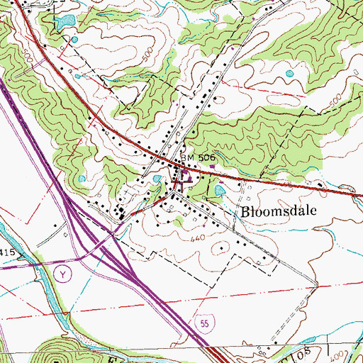 Topographic Map of Bloomsdale Post Office, MO