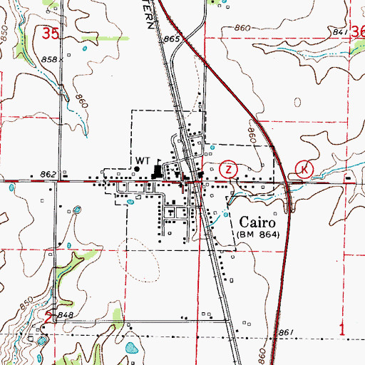Topographic Map of Cairo Post Office, MO