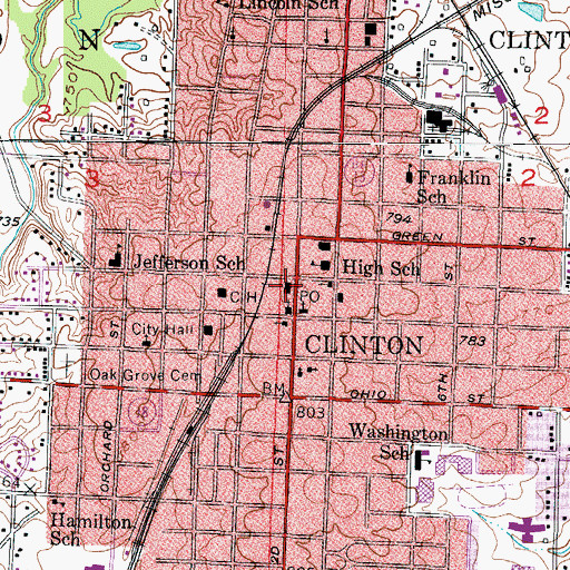 Topographic Map of Clinton Post Office, MO