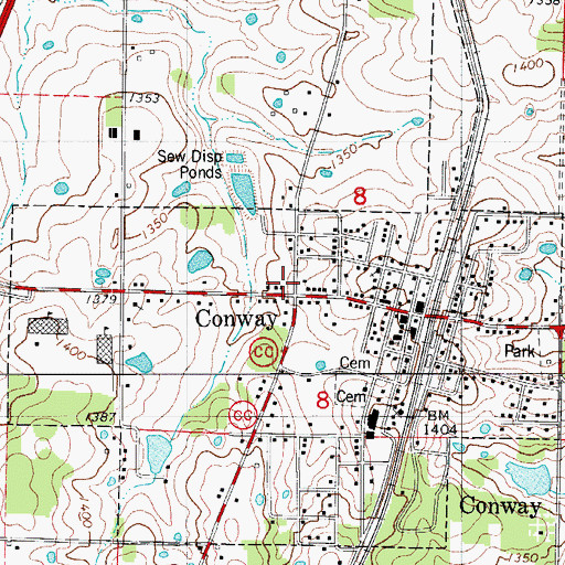 Topographic Map of Conway Post Office, MO