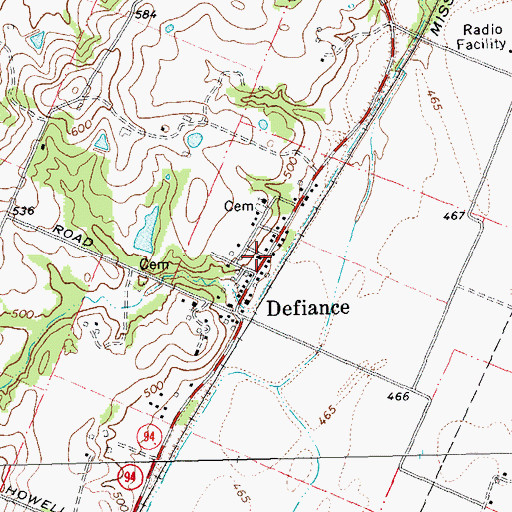 Topographic Map of Defiance Post Office, MO