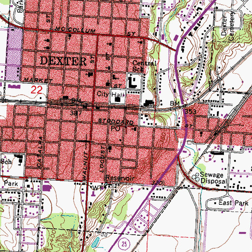 Topographic Map of Dexter Post Office, MO