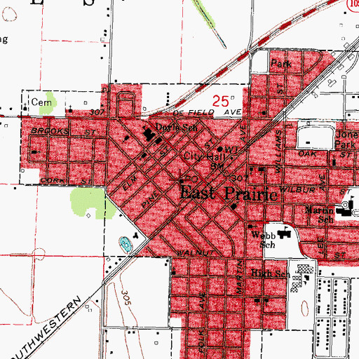 Topographic Map of East Prairie Post Office, MO