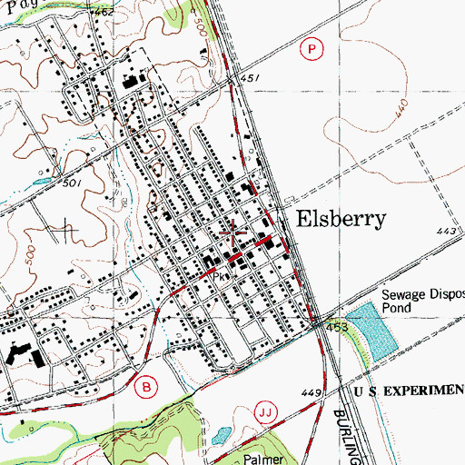 Topographic Map of Elsberry Post Office, MO