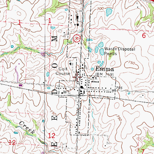 Topographic Map of Emma Post Office, MO