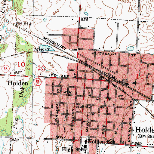 Topographic Map of Holden Post Office, MO
