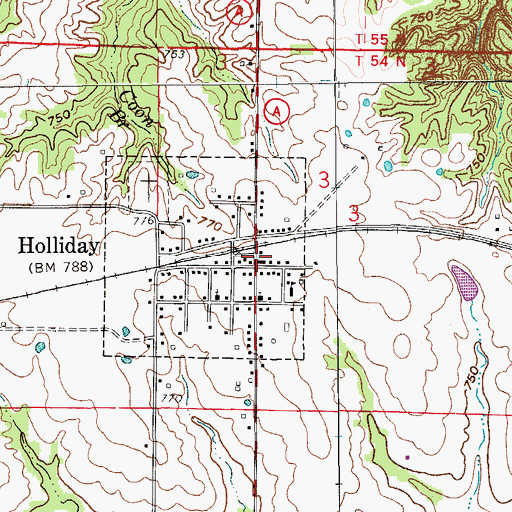 Topographic Map of Holliday Post Office, MO