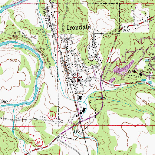 Topographic Map of Irondale Post Office, MO