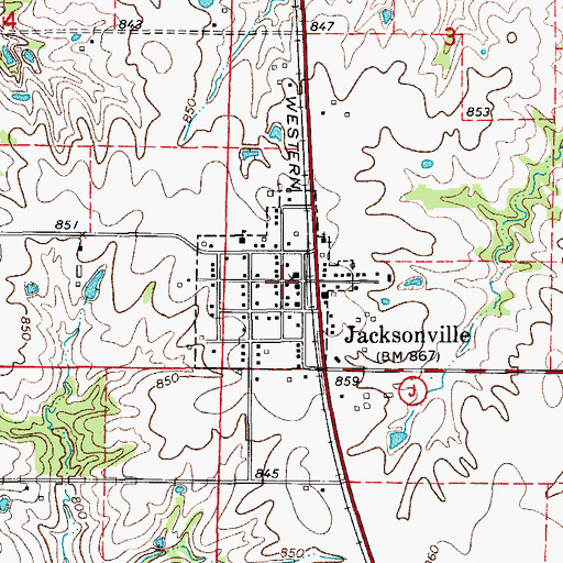 Topographic Map of Jacksonville Post Office, MO