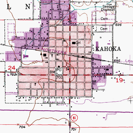 Topographic Map of Kahoka Post Office, MO