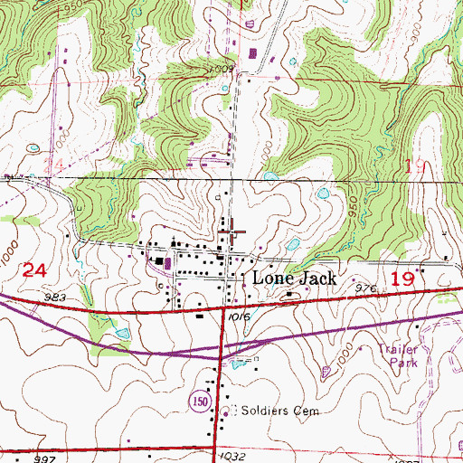 Topographic Map of Lone Jack Post Office, MO
