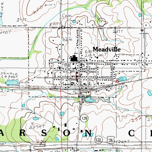 Topographic Map of Meadville Post Office, MO