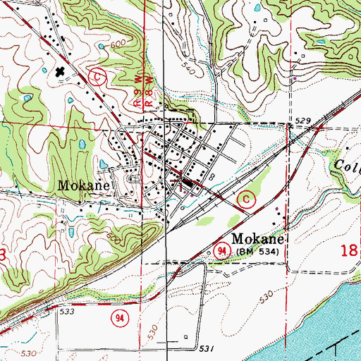 Topographic Map of Mokane Post Office, MO