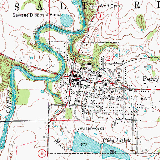 Topographic Map of Perry Post Office, MO