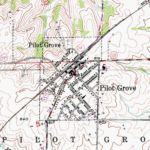 Topographic Map of Pilot Grove Post Office, MO