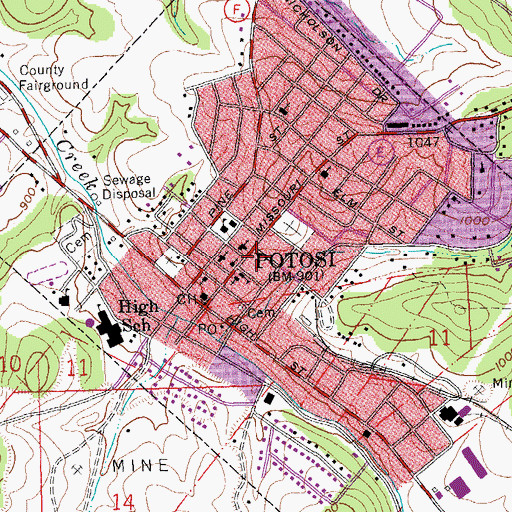 Topographic Map of Potosi Post Office, MO