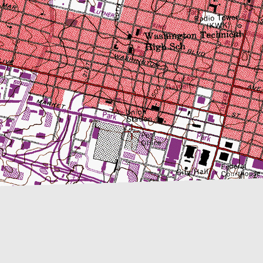 Topographic Map of Saint Louis Post Office, MO