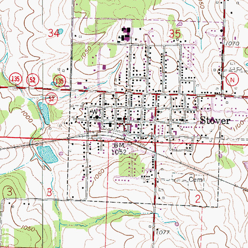 Topographic Map of Stover Post Office, MO