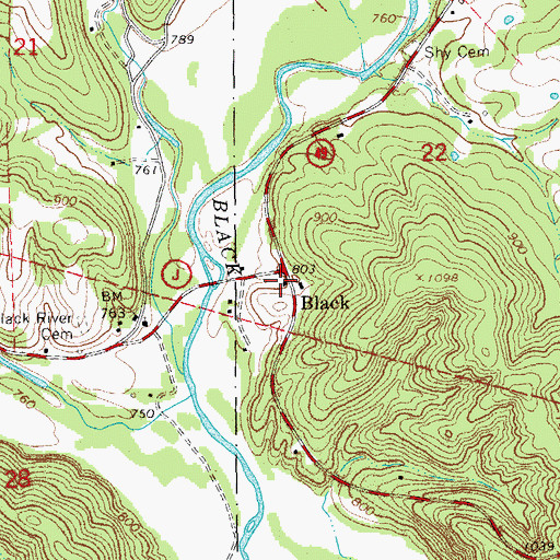 Topographic Map of Black Post Office, MO