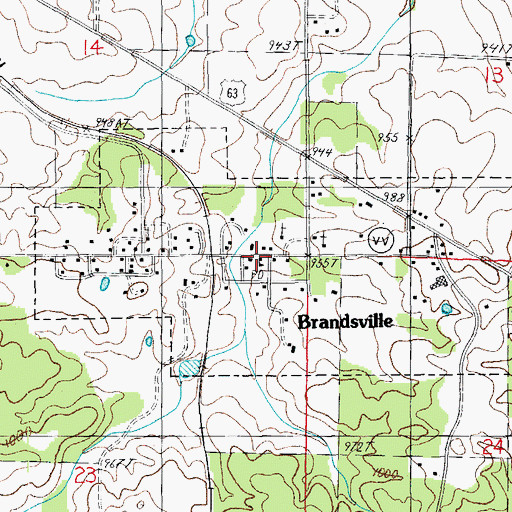 Topographic Map of Brandsville Post Office, MO