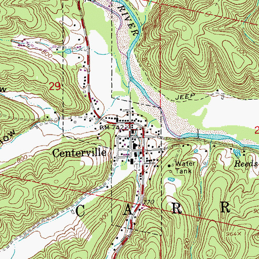 Topographic Map of Centerville Post Office, MO